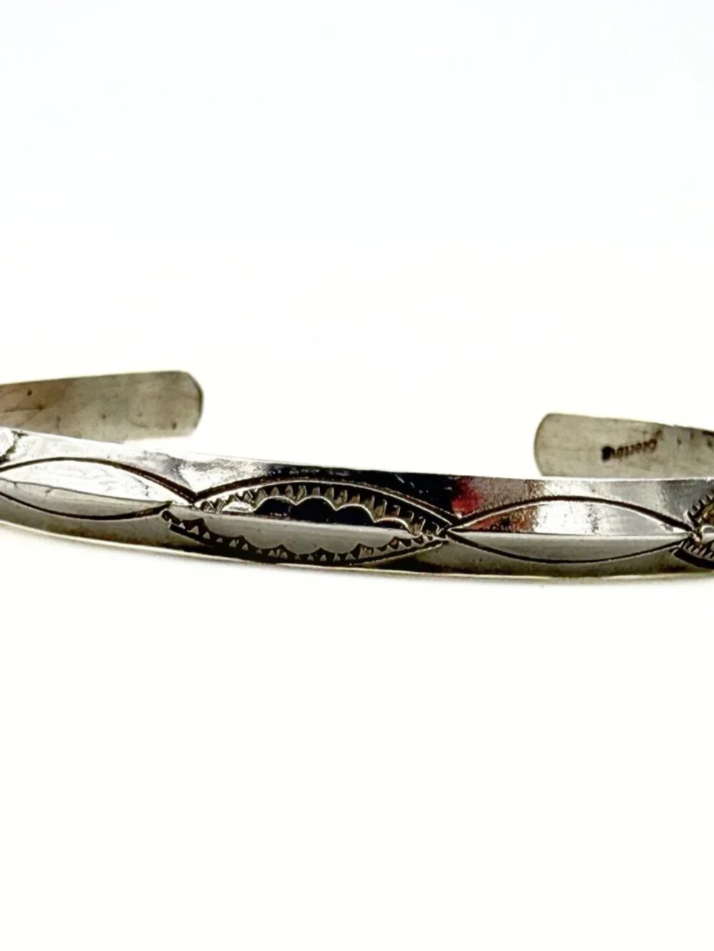 Geometric Hand Stamped Sterling Silver Carinated Stackable Cuff Bracelet